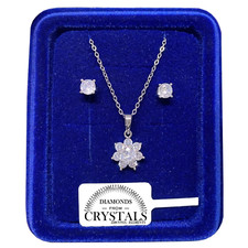 Collana Fiore Punto Luce + Orecchini pl. oro Bianco 18k con Cristalli Zirconi