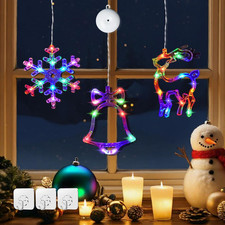 Luci Natalizie a Ventosa per Finestre Con 3 Decorazioni (Renna, Fiocco Di Neve, 