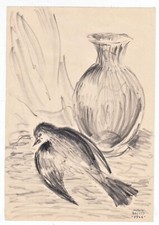 Quadro disegno GIULIO BOETTO Uccello 1948 - 17x25 cm 2 disegni double face