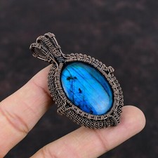 Neon Flash Labradorite Gioielli Filo di Rame Ciondolo Avvolto per Bambine 2,56"