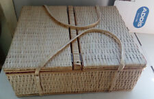 CESTA VINTAGE DE PICNIC CON VARIOS JUEGOS (6) DE CUBIERTOS