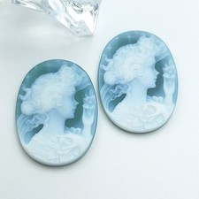 ORECCHINI CAMMEO CAMEO, AGATA VERDE NATURALE GERMANIA DONNA IN ORO BIANCO 18KT