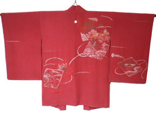 Giacca kimono Haori seta giapponese vintage anni 40 Fab Urushi tessuto scene tempio