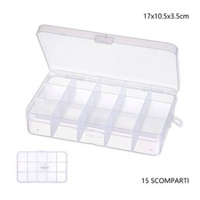 SCATOLA PORTAOGGETTI 15 SCOMPARTI PRATICO CONTENITORE MISURA 17x10.5x3.5 cm