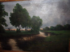 Quadro antico paesaggio olio su tela 50x70firmato scuola Barbizon cornice dorata