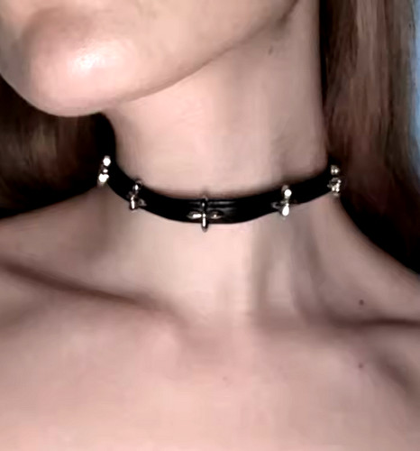 Collana punk pelle nera - collana, in