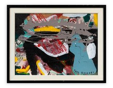 Paul KOSTABI, Olio e Collage del 2003, 45x60 cm: STORICO, ESPOSTO E PUBBLICATO!!