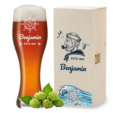 Bicchiere di grano 0,5 litri con incisione e scatola con stampa - regalo per uomo - set