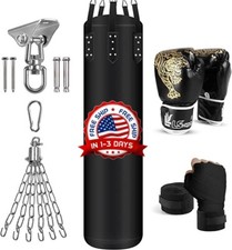 Saco de Boxeo 120 cm Vacio Set de Bolsa de Arena Guantes + Ganchos Boxeador Fitness