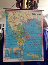 VINTAGE ROLL DOWN GEOGRAPHICAL SCHOOL MAP of Ancient Historical Graecia 