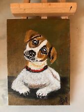 Quadro Mini Acrilico Su tela, Misura 13x18cm, Jack Russel, Fatto A Mano
