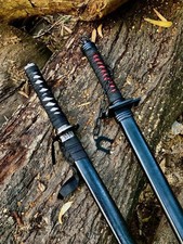 2 Pezzi SPADA KATANA SAMURAI GIAPPONESE FATTA A MANO PIEGATA ACCIAIO AFFILATO FULL TANG