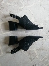 Sandali donna tg. 38 tacco largo medio basso scarpe cinturino nere traforate
