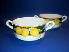 COPPIA TAZZE DA CONSOMMÉ DOPPIA PRESA PORCELLANA INGLESE FINE BONE CHINA LIMONI