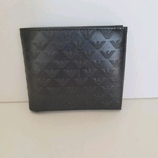 EMPORIO ARMANI Portafoglio Uomo Nero Bifold Pelle Pieghevole Medio Logo Classico 