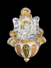 Acquasantiera in Ceramica Dipinta a Mano Firmata SD-AQ-2 SACA Castelli - H 20 cm