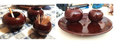 Servizio 3 rari pezzi POSACENERE ARTIGIANALE Ceramica Toscana Marrone anni '70