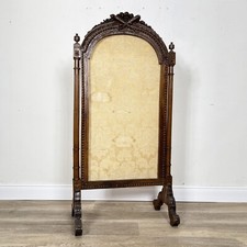 Parascintille antico per camino in legno con tessuto paravento parafuoco d epoca