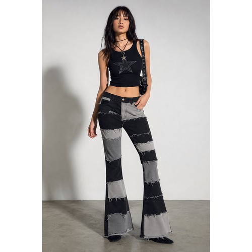 Jeans nero grigio patchwork - nero,