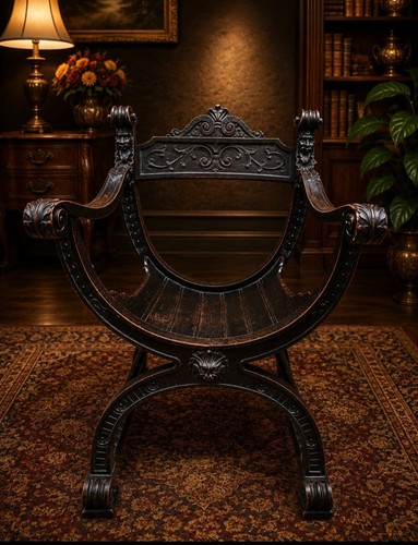 Antica sedia savonarola rovere - savonarola,