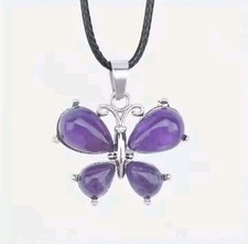 Collana ciondolo farfalla autentica ametista con GARANZIA pietre naturali NUOVA
