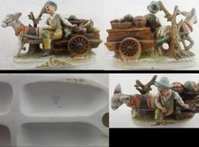 H 1573 GRAZIOSO SOPRAMMOBILE IN CERAMICA CONTADINO CON CARRETTO DI FRUTTA