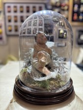 Bambin Gesù in Campana di Vetro Terracotta Occhi in Vetro H30 Base 20 bambinello