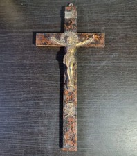 Crocifisso Antico XIX Secolo in Legno e Cristo fuso – Arte sacra Memento Mori 