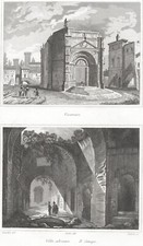 VICOVARO E VILLA ADRIANA , incisione del 1837,  su passepartout