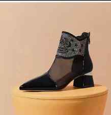 stivali estivi comodi donna 6 cm perforato nero raso pelle sintetica 12554