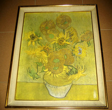 VAN GOGH STAMPA SU TELA CANVAS Vaso con 15 girasoli QUADRO MODERNO Cornice legno