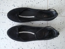 Ballerine donna, scamosciato nero, n. 40, cinturino alla caviglia, strass