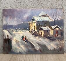 Quadro vintage -Nevicata- dipinto a olio su tavoletta