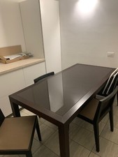 TAVOLO IN LEGNO E VETRO 90x180 + 4 SEDIE