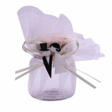 Barattolino portaconfetti in vetro matrimonio sposi nastrino beige segnaposto