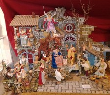 Presepe in sughero e legno con luci fontana e pastori Terracotta 30 cm Vestiti
