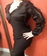 Abito Vestito Donna nero x's milano 48 XXL Volant pizzo maniche lunghe