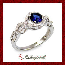 Fastoso Anello Brillante con Zaffiro in Argento 925 Rodiato Oro Bianco