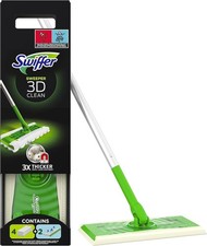 Swiffer 3D Scopa e Lavapavimenti, 1 Manico, 4 Panni Cattura Polvere e 2 Panni La