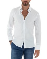 Camicia Uomo Con Colletto Manica Lunga Slim Fit Basic Casual Cotone