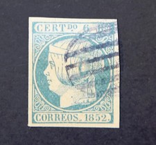 Mi6 6r # Spain ed 16 Isabel 6 reales verde azulado 1852 used 😊 ver bueno