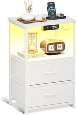 Comodino Camera Da Letto Bianco, Con 2 Prese USB E 1 Presa Di Corrente E Luci a 