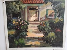 Quadro cortile Dipinto a mano paesaggio contemporaneo Olio su Tela 50x60cm N47