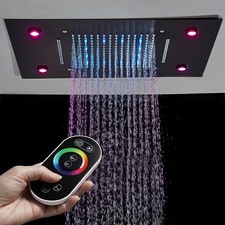 LED Soffione Doccia 36x50cm Bagno nero Quadrato cascata Sottile Effetto Pioggia