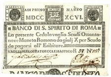 89 SCUDI CEDOLA BANCO DI SANTO SPIRITO DI ROMA 01/03/1796 qFDS