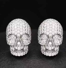 Orecchino uomo testa di teschio 4 ct creato in laboratorio taglio tondo diamante placcato oro bianco 14 carati