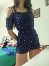 Tutina Intera Playsuit Donna Ragazza Blu Bretelle Spalle Scoperte Piazza Italia 