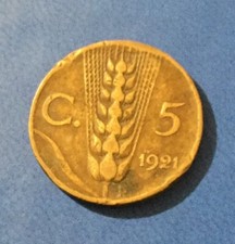 5 CENTESIMI 1921 SPIGA rame