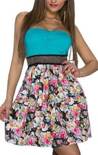 Sexy Miss Donna Fiori Vestito Fascia Pizzo Mini Abito XS/S Smeraldo Bunt Nuovo