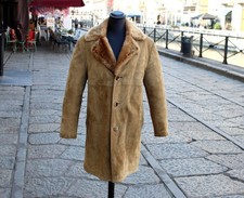 Trench uomo pelle scamosciata vintage doppiopetto con colletto shearling M